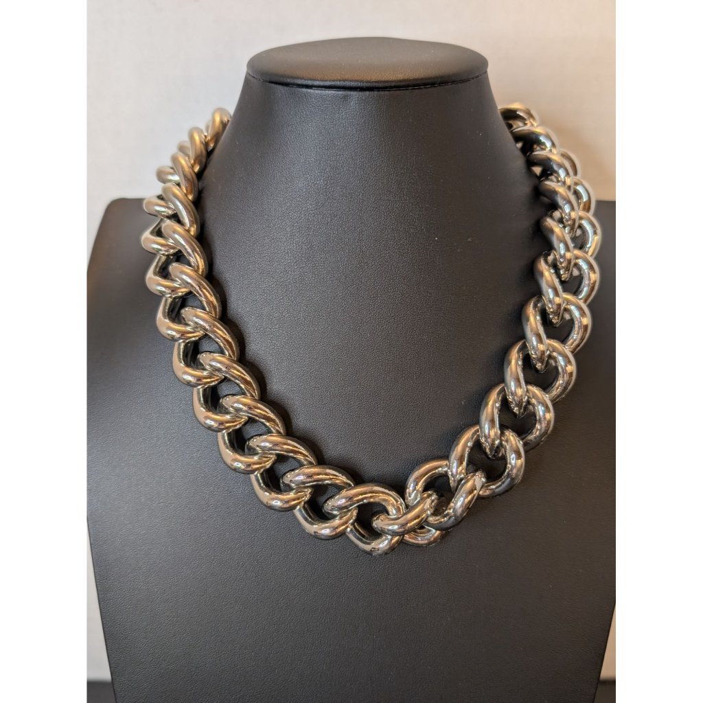 Graziano Jewelry Chunky Silver-Tone Chain Collar Necklace Statement Piece 17